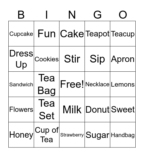 Tea Party Bingo Card