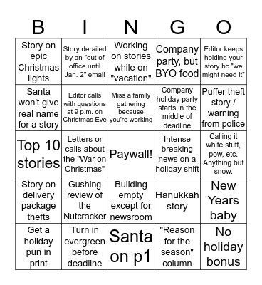 Deck the Newsroom Halls Bingo Card