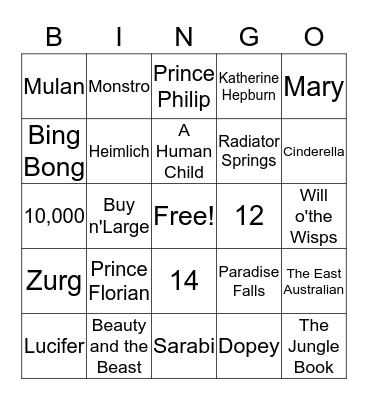 Disney Bingo Card