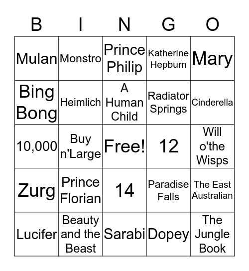 Disney Bingo Card