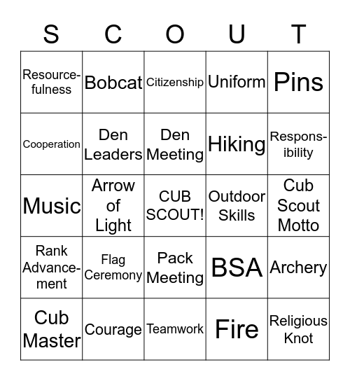 Cub  Scout Bingo Card