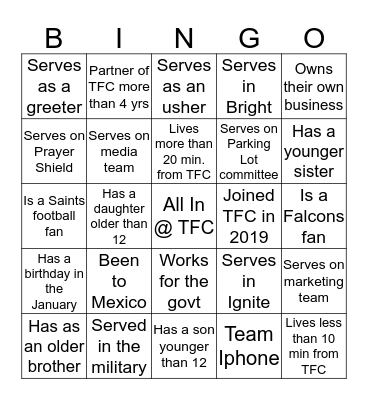 TFC People Bingo Card