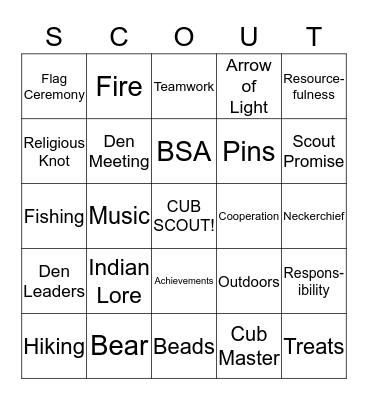 Cub  Scout Bingo Card