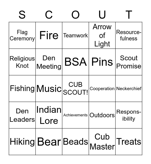 Cub  Scout Bingo Card