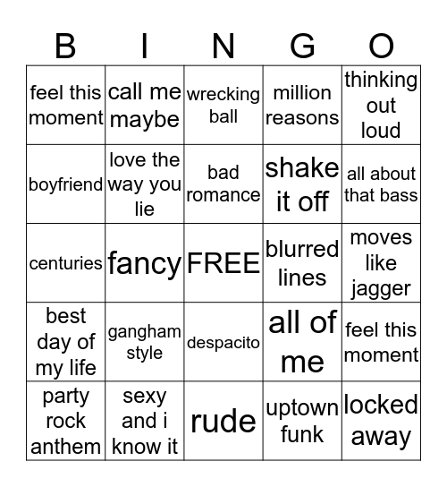 2010 - music bingo Card