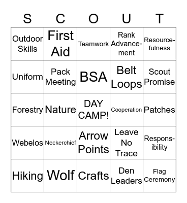 Cub Scout Bingo Card