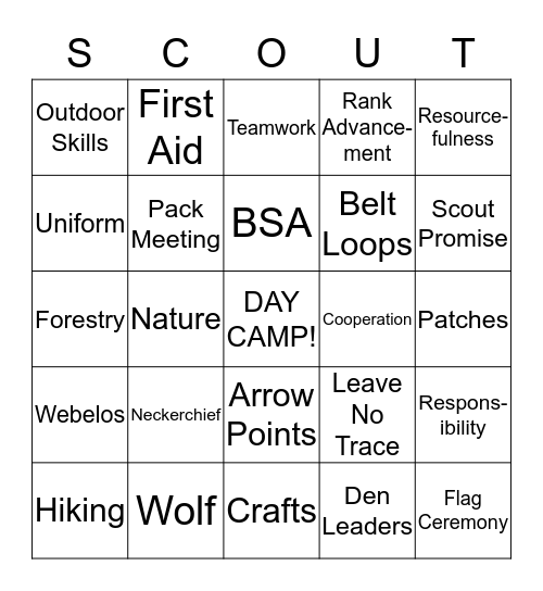 Cub Scout Bingo Card