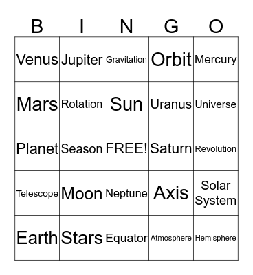 OUT OF THIS WORLD BINGO Card