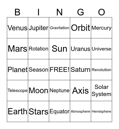 OUT OF THIS WORLD BINGO Card