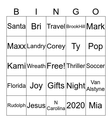 Nunn Christmas Bingo Card