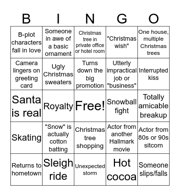 Hallmark Christmas Bingo Card