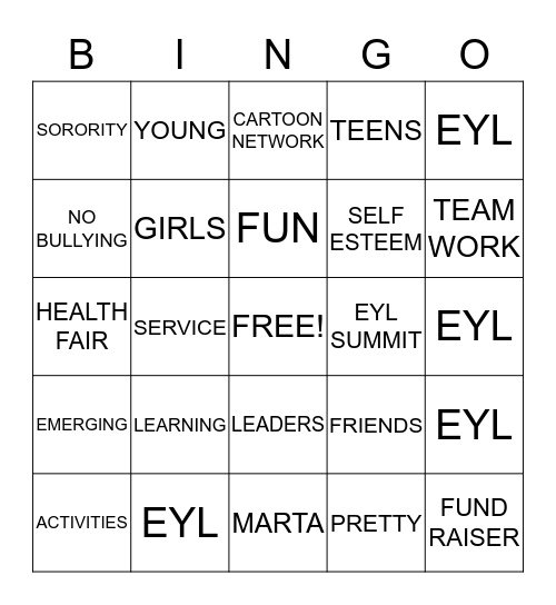 EYL Bingo Card