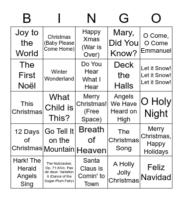 Christmas Songs Bingo Card