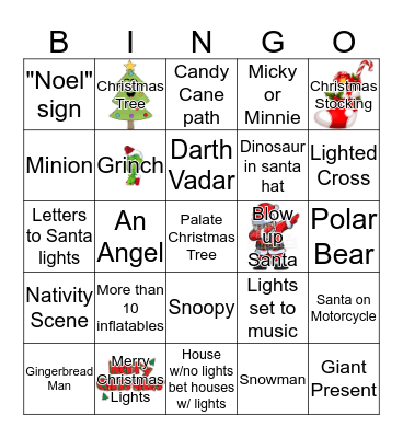 Christmas Lights Bingo Card