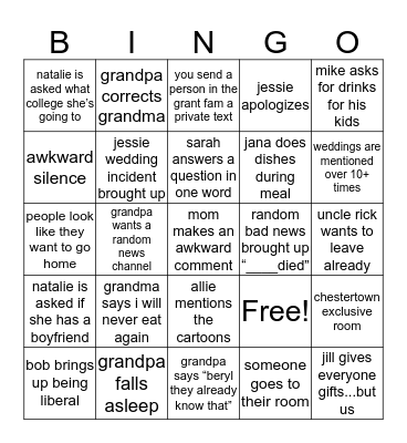 EXTENDED GRANT FAM  Bingo Card