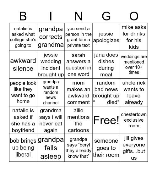 EXTENDED GRANT FAM  Bingo Card