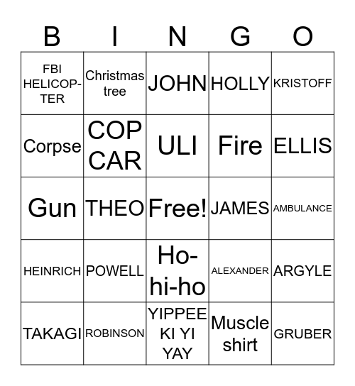 DIE HARD BINGO Card