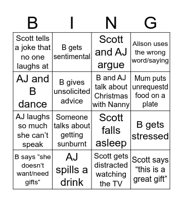 Family Christmas bingo Card