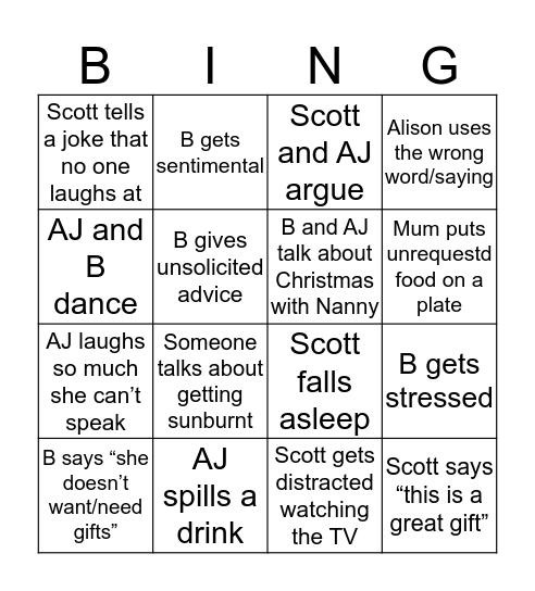 Family Christmas bingo Card