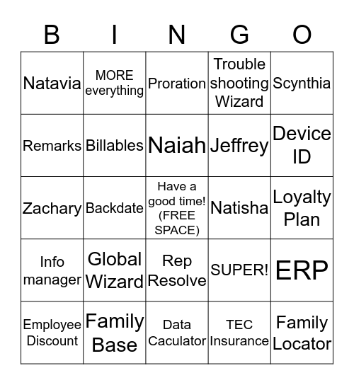Verizon Bingo Card
