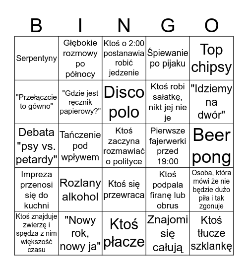 Sylwestrowe bingo  Bingo Card