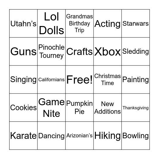 Family Bingo 2019 Bingo Card