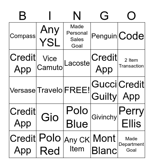 Men's Fragrance Bingo Card