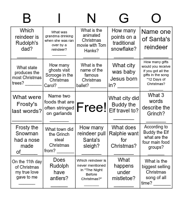 Christmas Bingo Card