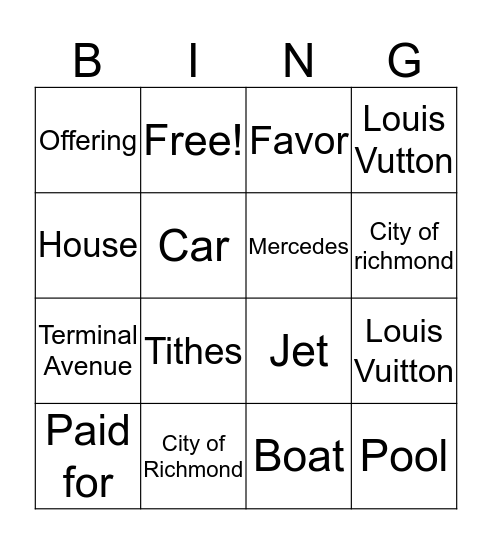 Prosperity Bing Bingo Card