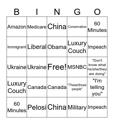 Grandad Bingo Card