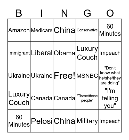 Grandad Bingo Card