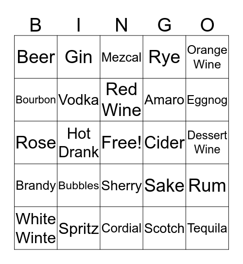 Booze Bingo Card