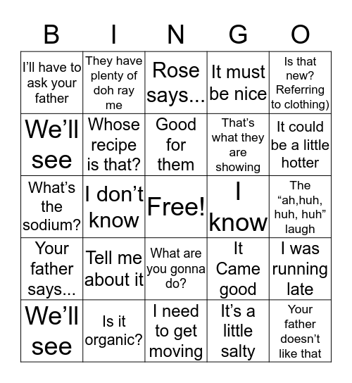 Lucy Bingo 2019 Bingo Card