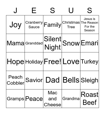 Family Christmas Bingo Card