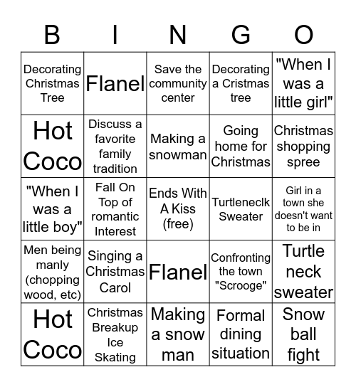 Hallmark Holiday Bingo Card
