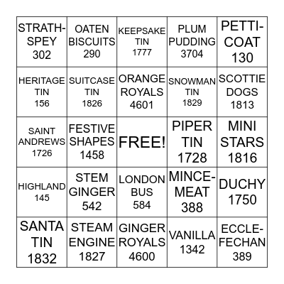 WALKERS SHORTBREAD BINGO Card