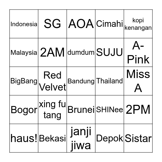 Hindia Bingo Card