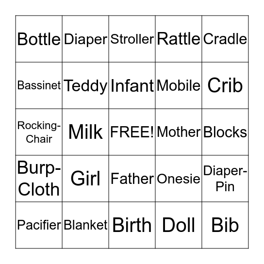 Baby Bingo Card