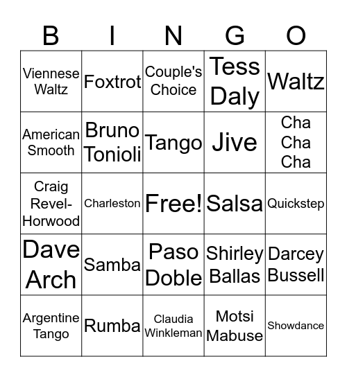 Strictly Bingo Card