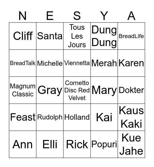 NESYAAAAA Bingo Card