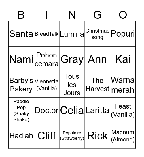 Aubree's Bingo Card