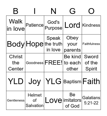 Girls of Character Bingo Card
