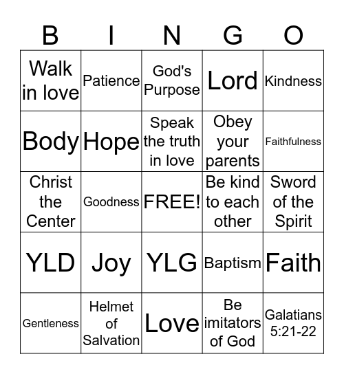 Girls of Character Bingo Card