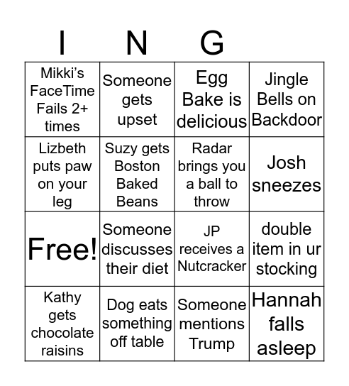 Gee’s Christmas Bingo Card