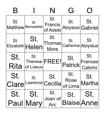 Saints Bingo Card