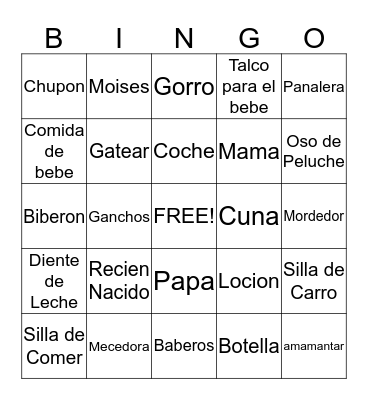 Gloria Corina's Baby Shower Bingo Card