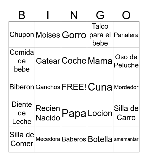 Gloria Corina's Baby Shower Bingo Card