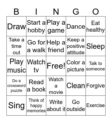 Coping Skills Bingo Card