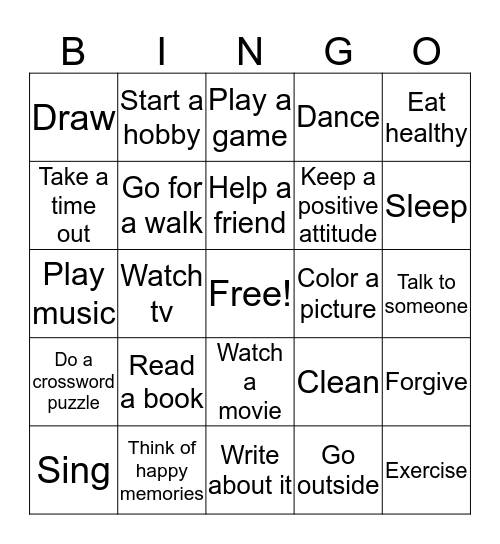 Coping Skills Bingo Card