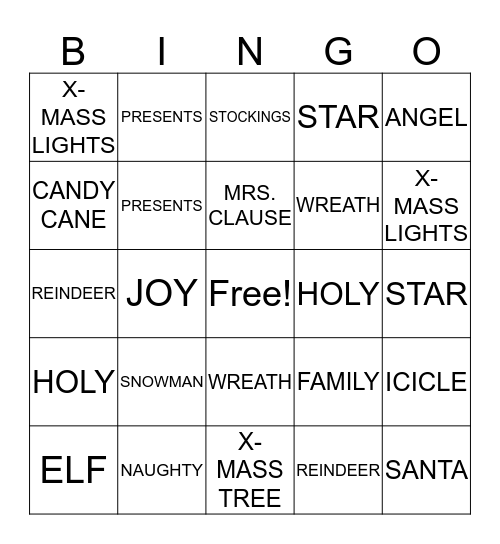 Clay Christmas bingo Card